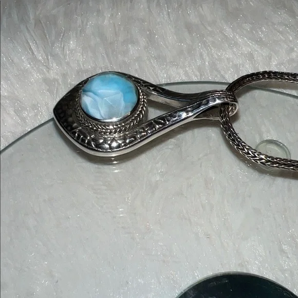 Luxury Artisan of Bali Larimar Pendant, Artisan-Crafted in Solid Sterling Silver - Picture 7 of 16